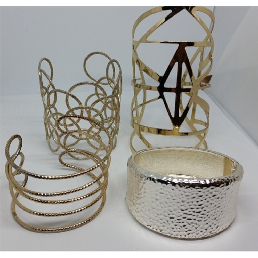 BUNDLE lot 4 wide trendy fashionista metal bracelets variety statement etc